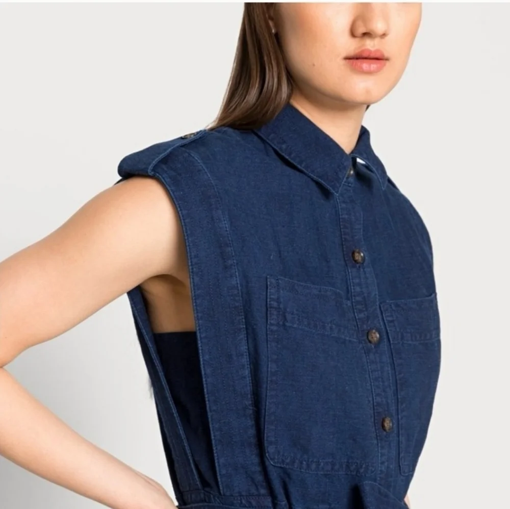 EUC BANANA REPUBLIC LINEN BLEND INDIGO UTILITY JUMPSUIT DARK INDIGO SZ XS